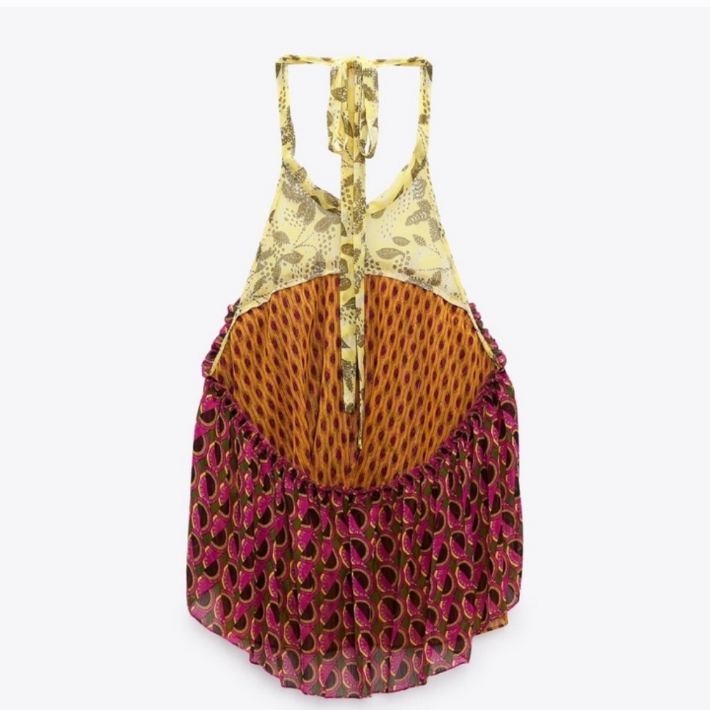 Zara Multicolor Halter Layered Boho Top - Yellow, Pink, Orange - Picture 5 of 15